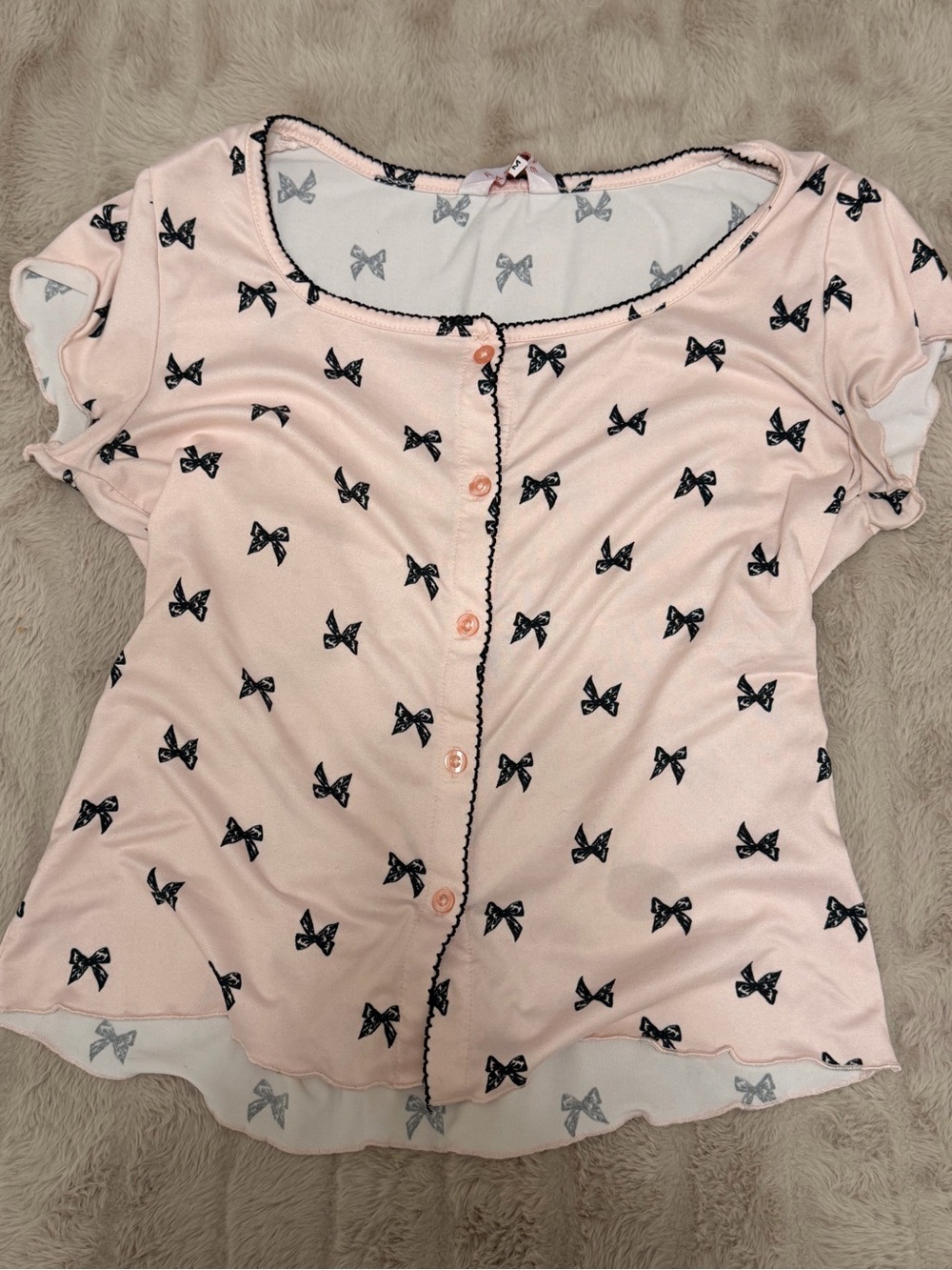 Combo Target Pink Button-Front Bow Print Sleep Top